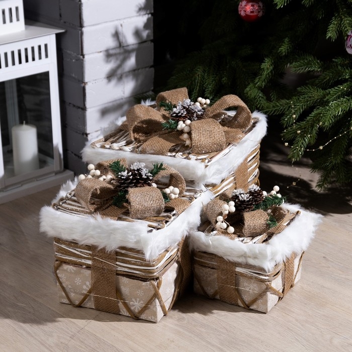 Светодиодная фигура «Бежевые подарки» 15, 20, 25 см, текстиль, металл, батарейки ААх2 (не в комплекте), свечение тёплое белое Светодиодная фигура «Бежевые подарки» 15, 20, 25 см, текстиль, металл, батарейки ААх2 (не в комплекте), свечение тёплое белое