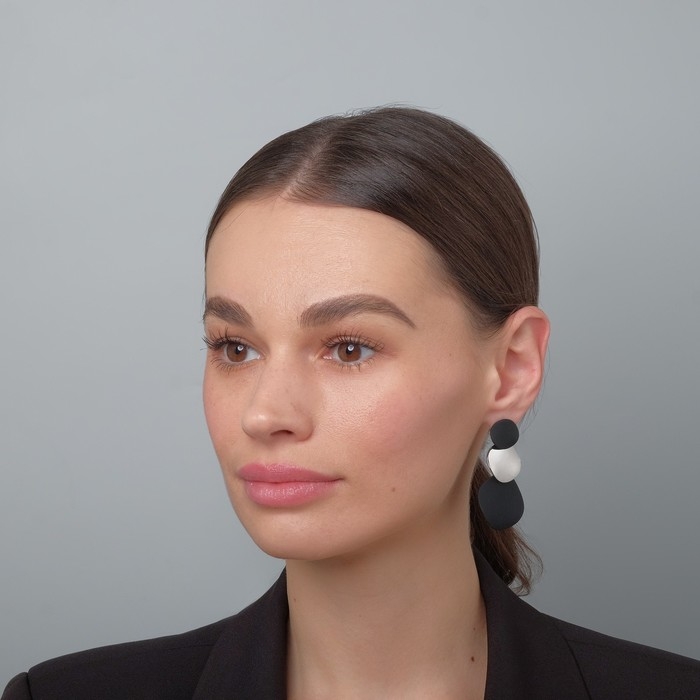 Серьги металл &laquo;Азелия&raquo; круги, трио, цвет чёрный в серебре