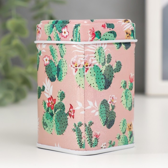 Шкатулка металл квадрат "Кактус" МИКС 4,5х4,5х7 см
