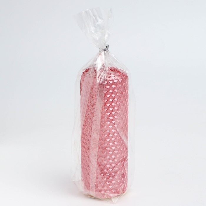 Свеча из вощины, 4,5х4,5х12,5 см, фуксия металлик