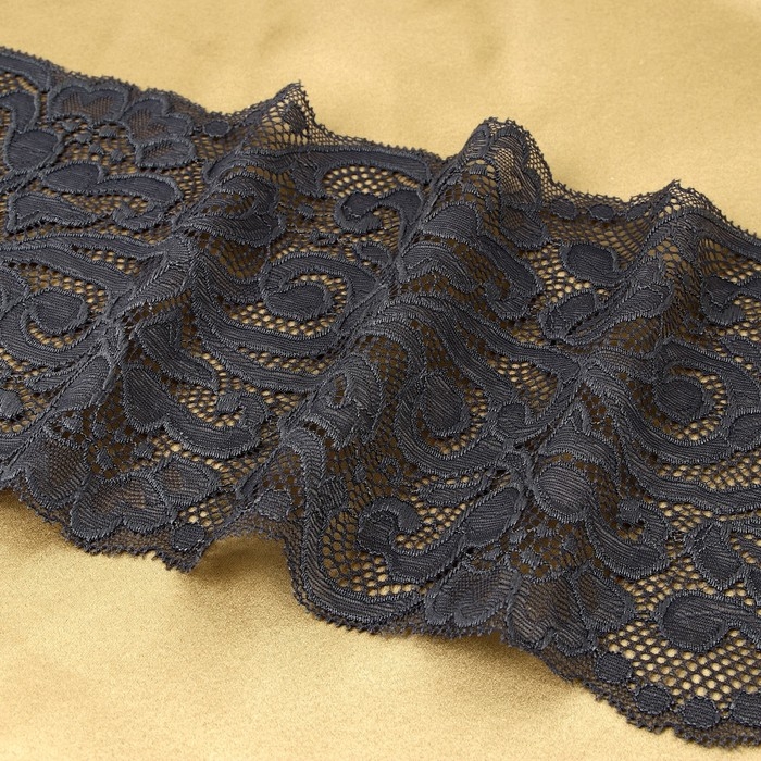 Кружевная эластичная ткань, 175 мм &times; 2,7 &plusmn; 0,5 м, цвет графитовый
