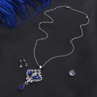 Гарнитур 2 предмета: серьги кулон &laquo;Ажур&raquo; Вивальди, цвет бело-синий в серебре, 50 см