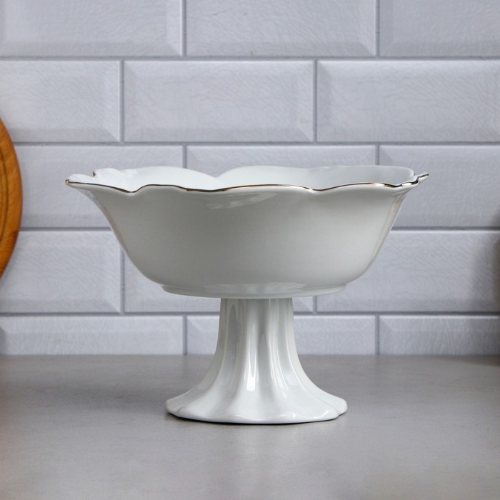 Салатник &laquo;Роза&raquo;, на подставке, 1.5 л, золотая обводка, фарфор, Иран