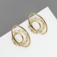 Серьги со стразами «Блум» тройной круг, белый в золоте Серьги со стразами «Блум» тройной круг, белый в золоте