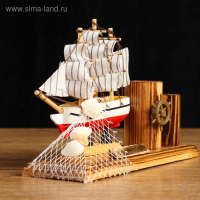 Корабль сувенирный на подставке, с двумя карандашницами 22*7*15см Корабль сувенирный на подставке, с двумя карандашницами 22*7*15см