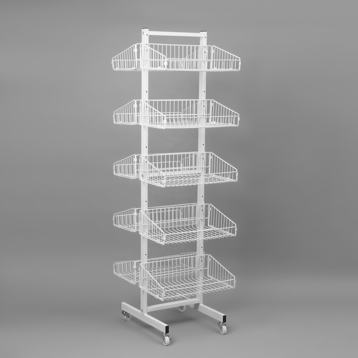 Накопитель разборный на колесах, двухсторонняя, 10 корзин, 45&times;55&times;165 см, цвет белый