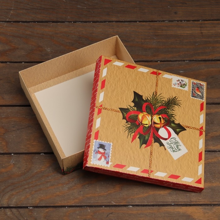 Новый год. Коробка подарочная новогодняя складная, крышка-дно "Новогодний подарок" 20 х 20 х 6 см