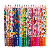 Карандаши 24 цвета в картонной коробке, шестигранные, деревянные,Цветы на чёрном  МИКС