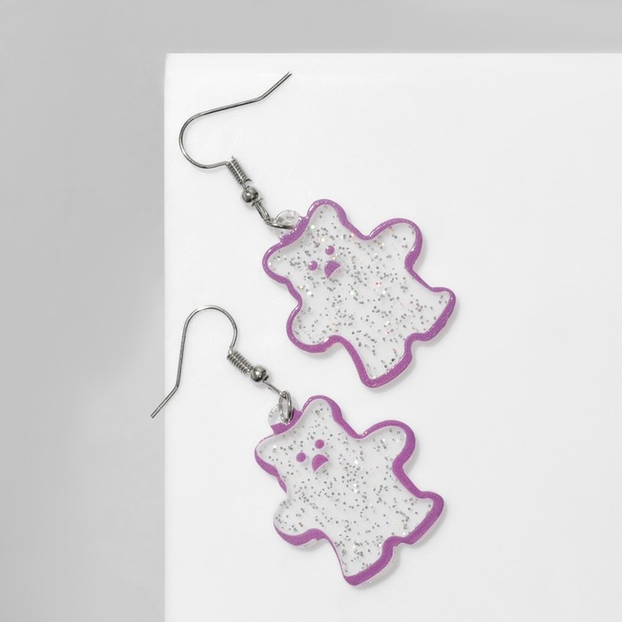 Серьги акрил &laquo;Мишка&raquo; в блёстках, цвет радужно-фиолетовый в серебре