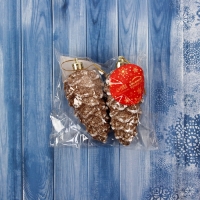 Украшение ёлочное "Шишки" (набор 2 шт) 4х10 см, золотисто-белый Украшение ёлочное "Шишки" (набор 2 шт) 4х10 см, золотисто-белый