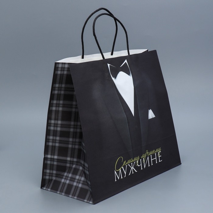 Пакет подарочный крафтовый, упаковка, &laquo;Лучшему мужчине&raquo;, 32 х 28 х 15 см