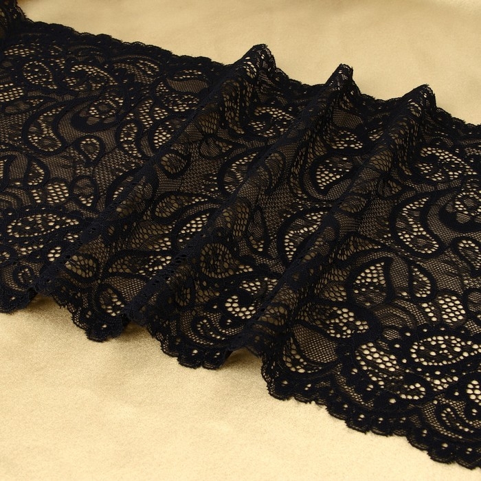 Кружевная эластичная ткань, 230 мм &times; 2,7 &plusmn; 0,5 м, цвет чёрный