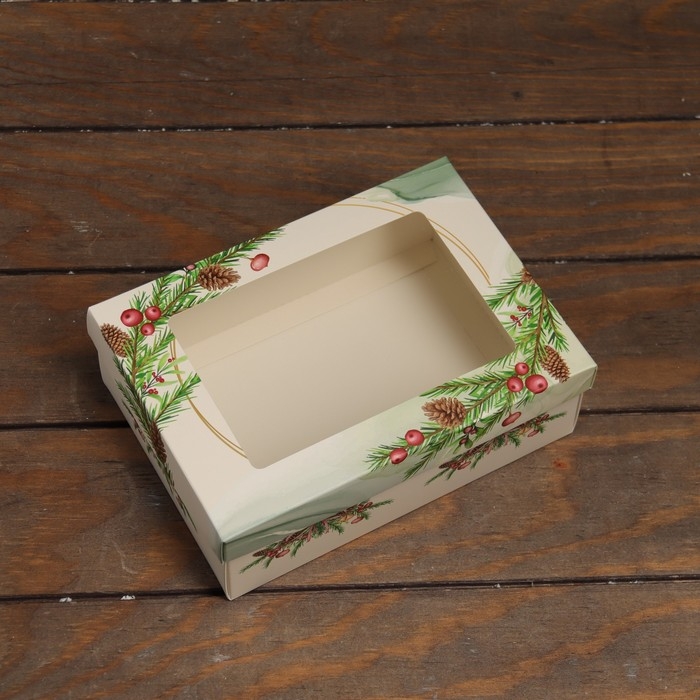 Новый год. Коробка подарочная новогодняя складная, крышка-дно, с окном Новый год. Коробка подарочная новогодняя складная, крышка-дно, с окном "Чудесного настроения" 21 х 15 х 7 см