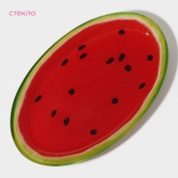 Блюдо сервировочное стеклянное овальное Доляна &laquo;Сладкий арбуз&raquo;, 24,5&times;15 см, цвет красный