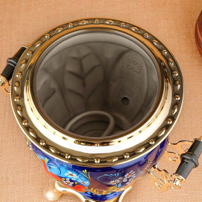 Набор &laquo;Птица на синем&raquo;, жёлудь, 3 предмета, самовар 3 л, заварочный чайник 0,7 л, поднос