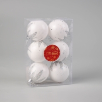 Набор шаров пластик d-6 см, 6 шт "Алойз" серебристо-белый