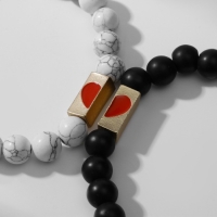 Браслеты &laquo;Неразлучники&raquo; сердце с бусинами, цвет чёрно-белый, шар №8, d=6,5 см