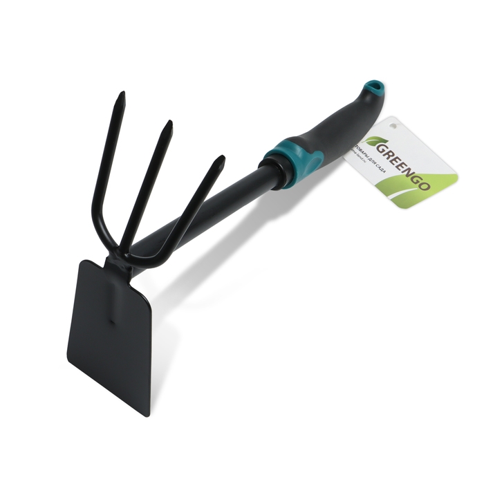 Мотыжка комбинированная Greengo, длина 30 см, 3 зубца, эргономичная прорезиненная ручка Мотыжка комбинированная Greengo, длина 30 см, 3 зубца, эргономичная прорезиненная ручка