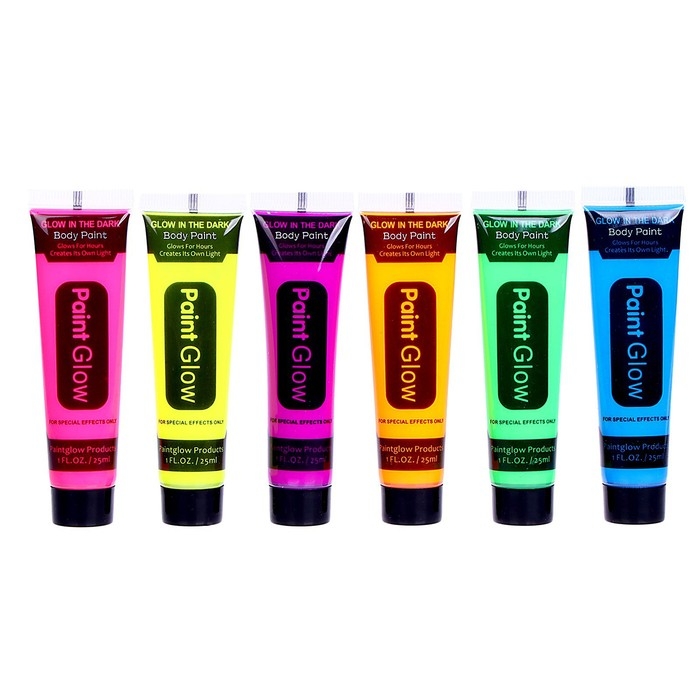 Грим для лица, неон, светится ночью, 25 мл., цвет МИКС