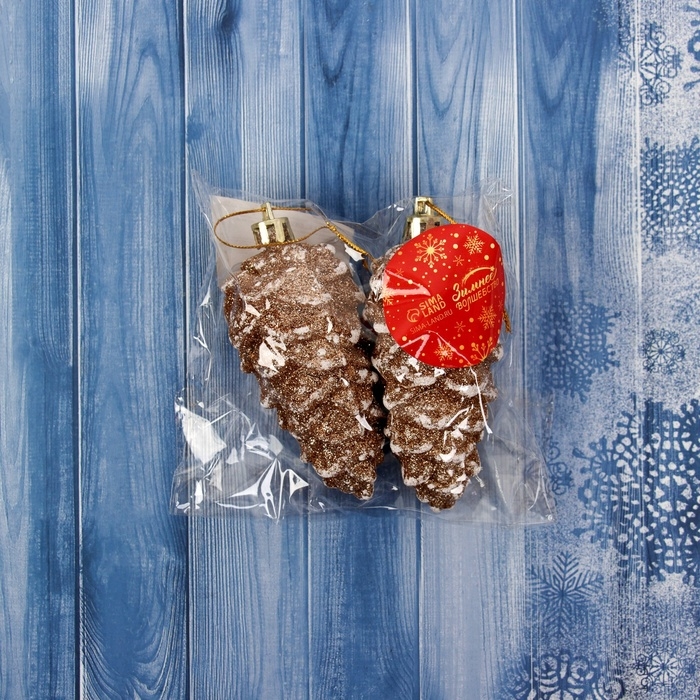 Украшение ёлочное Украшение ёлочное "Шишки" (набор 2 шт) 4х10 см, золотисто-белый