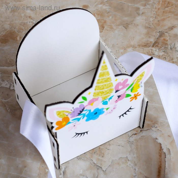 Кашпо деревянное 11×9.5×14.5 см уникальное Кашпо деревянное 11×9.5×14.5 см уникальное "Конверт Единорог", ручка лента, с печатью