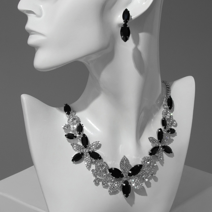 Набор 2 предмета: серьги, колье &laquo;Цветение&raquo; царское , цвет бело-серый в серебре