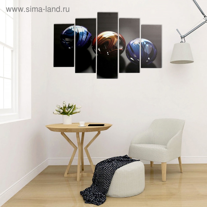Картина модульная на подрамнике "Абстракция шары" 2-25х52; 2-25х67; 1-25х80см   80*125 см