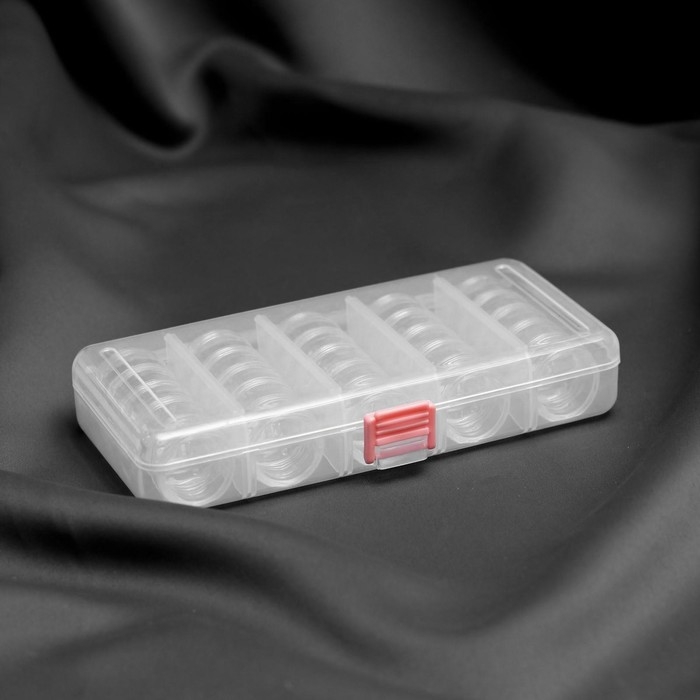 Набор баночек для рукоделия, 25 шт, d = 2,3 / 2,7 см, в контейнере со съёмными ячейками, 19 &times; 9,5 &times; 3,5 см, цвет прозрачный