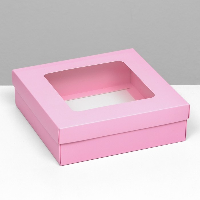 Коробка подарочная складная, упаковка, крышка-дно, розовая, с окном 20 х 20 х 6 см Коробка подарочная складная, упаковка, крышка-дно, розовая, с окном 20 х 20 х 6 см