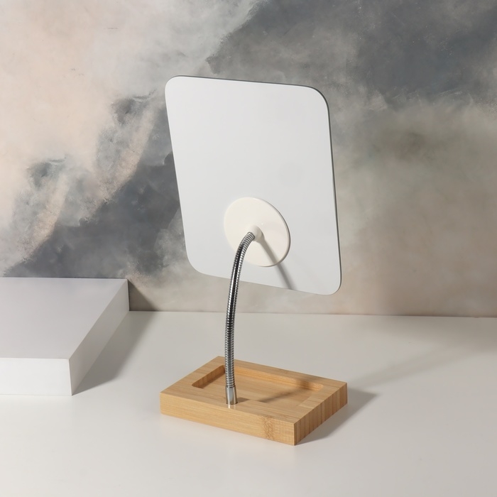 Зеркало с подставкой для хранения &laquo;BAMBOO&raquo;, на гибкой ножке, зеркальная поверхность 16,5 &times; 19,5 см, цвет коричневый/серебристый