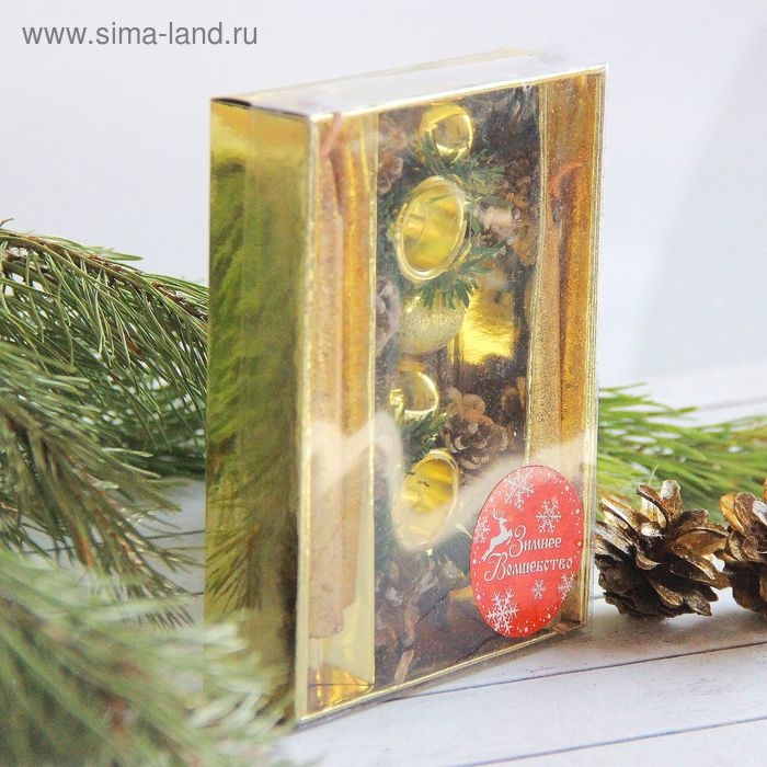 Свеча новогодняя с подсвечником Свеча новогодняя с подсвечником "Золотые шары и шишки" (набор 4 шт) 3,5х15х11 см