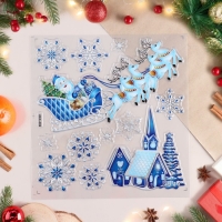 Наклейки на окна "Новогодние" деревня, сани, 38х30 см Наклейки на окна "Новогодние" деревня, сани, 38х30 см