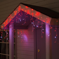 Гирлянда &laquo;Бахрома&raquo; 3 &times; 0.6 м, IP44, УМС, прозрачная нить, 160 LED, свечение красное, мерцание белым, 220 В