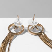 Серьги висячие со стразами «Голливуд» кольца с нитями, цвет белый в золоте, 19,5 см Серьги висячие со стразами «Голливуд» кольца с нитями, цвет белый в золоте, 19,5 см