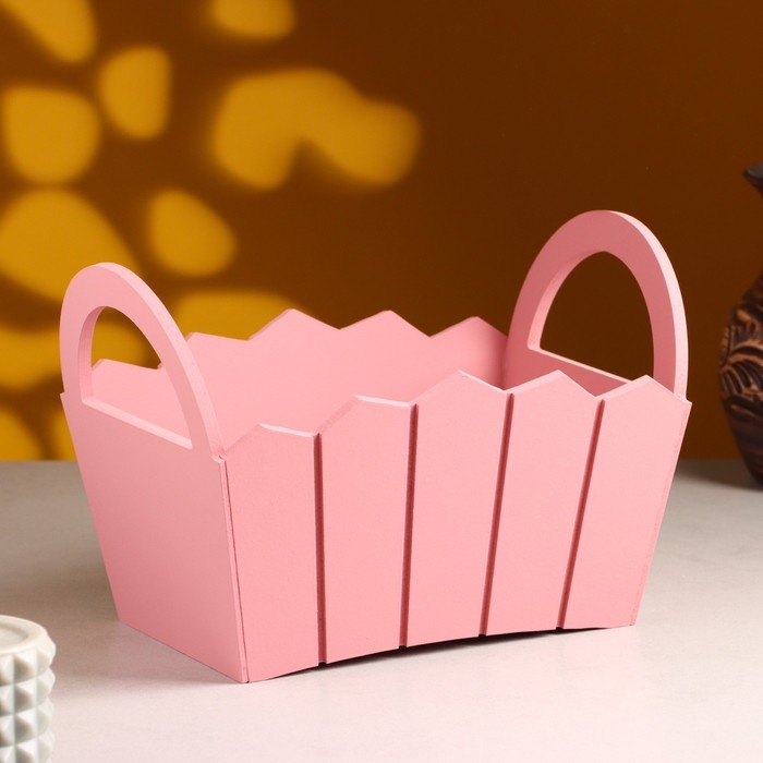 Кашпо деревянное 25×16×17 см Кашпо деревянное 25×16×17 см "Мария", ручки боковые, МДФ, Розовый Коралл