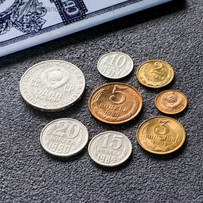 Сберкнижка с коллекционными монетами СССР (9 монет)