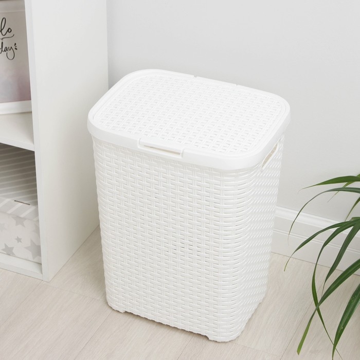 Корзина бельевая с крышкой &laquo;Ротанг&raquo;, 40 л, 37&times;29&times;48 см, цвет белый