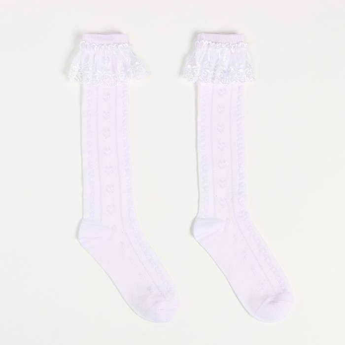 Гольфы детские ажурные с рюшей, цвет белый, размер 18 Гольфы детские ажурные с рюшей, цвет белый, размер 18