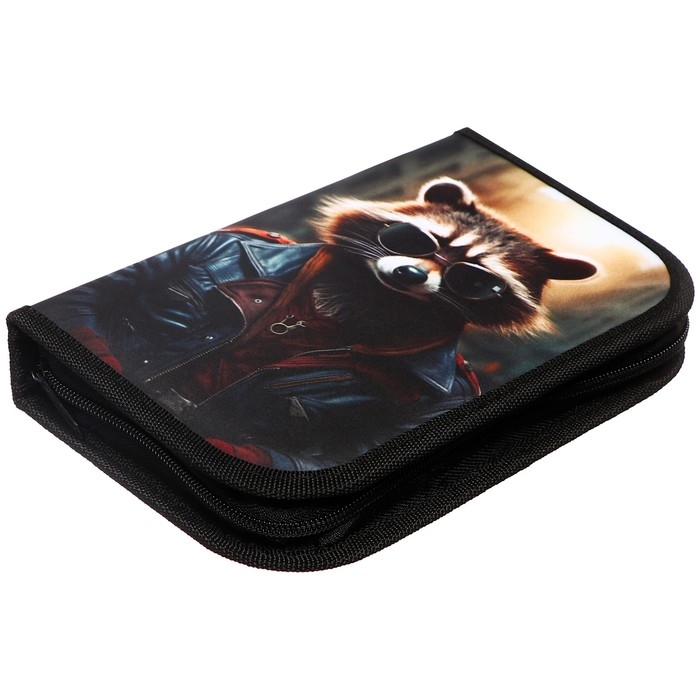 Пенал 1 секция, 130 х 210 х 40 мм, 2 откидные планки, тканевый, Calligrata TOP, Content "Енот"