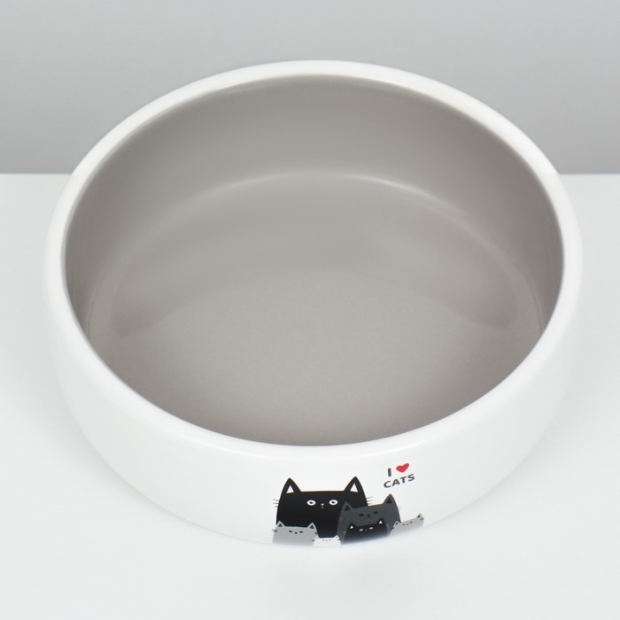 Миска керамическая "Любимые коты" 300 мл  13,4 x 4 cм, серо-белая