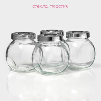 Банки стеклянные для хранения сыпучих продуктов &laquo;Блеск&raquo;, 200 мл, с пластмассовой крышкой, 4 шт