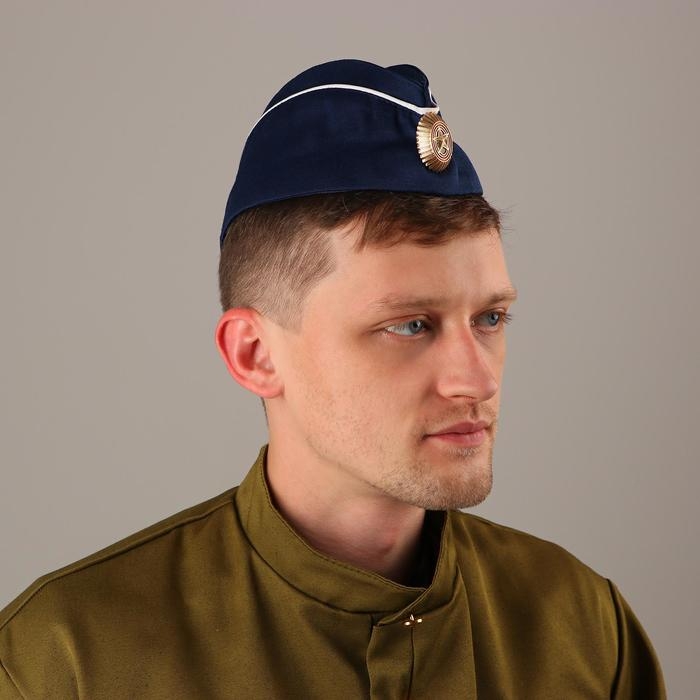 Пилотка с кокардой, р. 54–57 см, цвет синий с белым кантом Пилотка с кокардой, р. 54–57 см, цвет синий с белым кантом