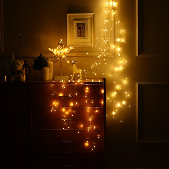 Гирлянда «Конский хвост» 8 нитей по 2 м, IP20, медная нить, 160 LED, свечение тёплое белое, USB Гирлянда «Конский хвост» 8 нитей по 2 м, IP20, медная нить, 160 LED, свечение тёплое белое, USB