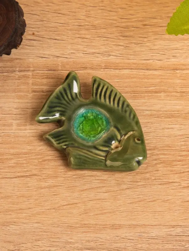 Подставка под благовония "Экзотическая рыбка" керамика, цв. зелёный, 6х5х1 см