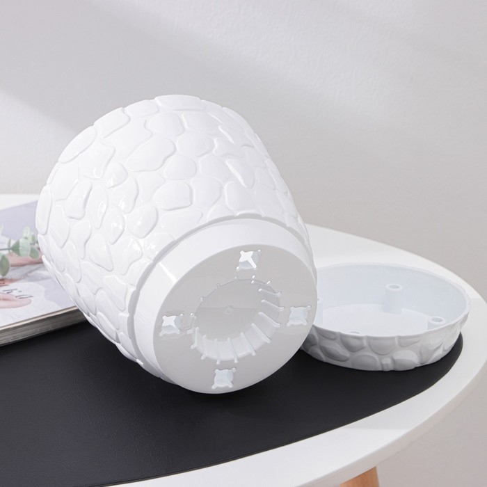 Горшок для цветов с поддоном &laquo;Камешки&raquo;, 3 л, пластик, белый