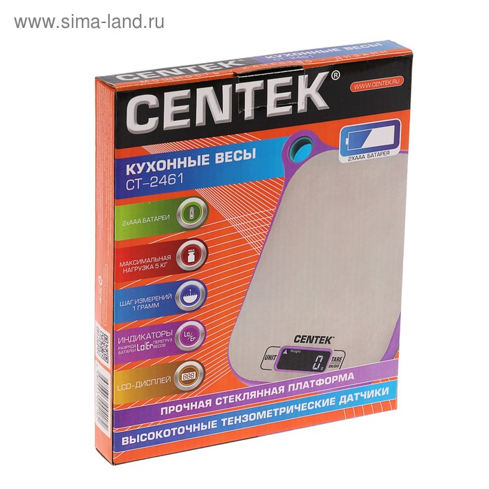 Весы кухонные Centek CT-2461, электронные, до 5 кг, серебристо-фиолетовые Весы кухонные Centek CT-2461, электронные, до 5 кг, серебристо-фиолетовые