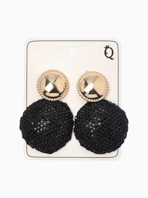 Серьги "Сияние вечера" круг двойной, цвет чёрный в золоте