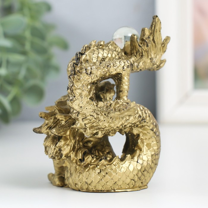 Нэцкэ фигурка &laquo;Дракон с шаром&raquo;, полистоун, под бронзу, 10.5&times;7.5&times;6.5 см