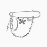 Булавка &laquo;Кресты&raquo; и бабочка, цвет серебро