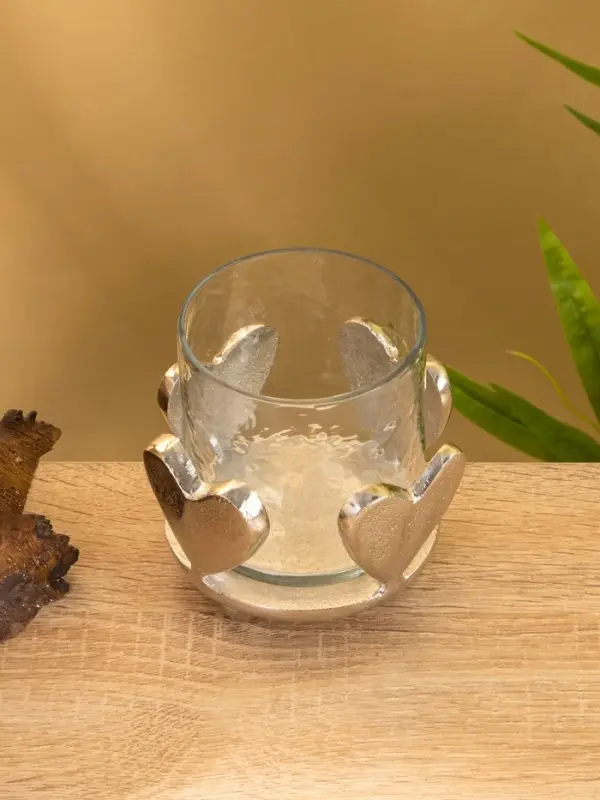 Подсвечник со стеклом "Сердце" алюминий 10х10х10 см